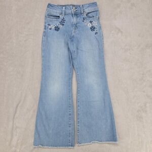 Gap Kids Jeans Girls 10 Blue Mid Rise Flare Embroidered Floral Denim Casual